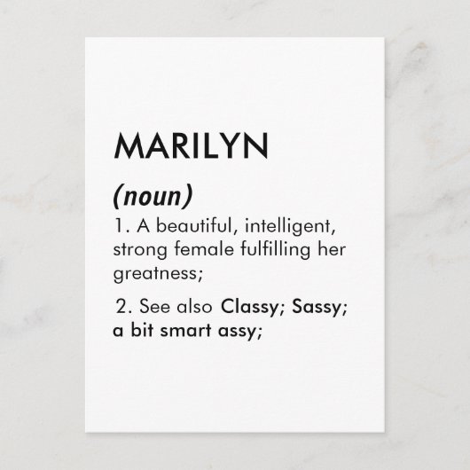 Carte Postale nom Marilyn, nom modifiable, nom personnalisé (Devant)