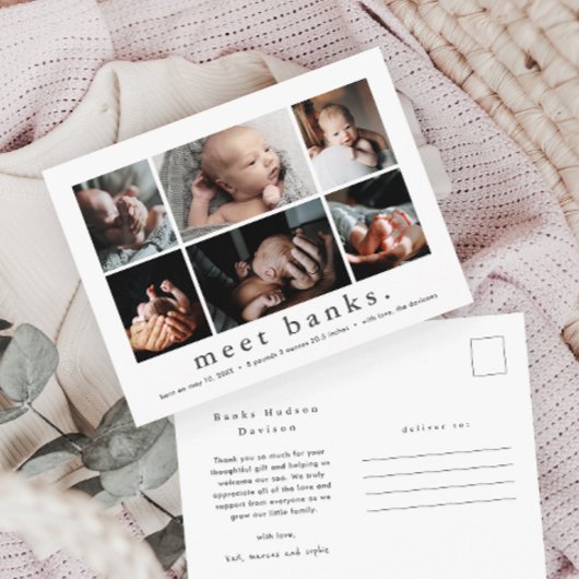 Carte Postale Nom moderne 6 Photo Collage Bébé Merci