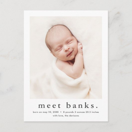 Carte Postale Nom moderne Baby Photo Faire-part de naissance (Devant)