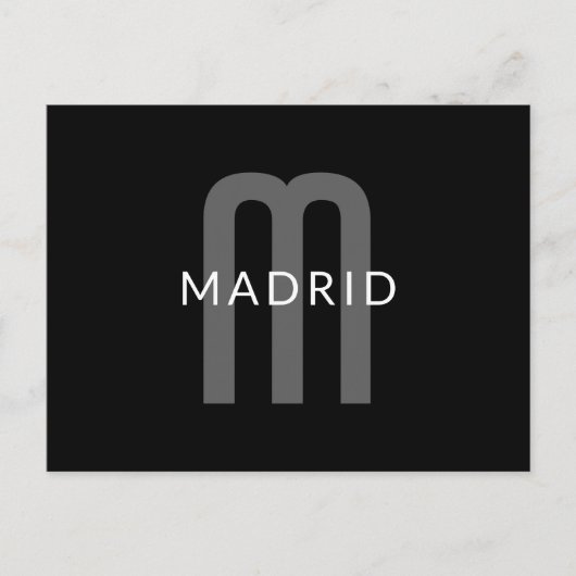 Carte Postale Nom Monogramme d'apparence moderne | Noir gris bla (Devant)