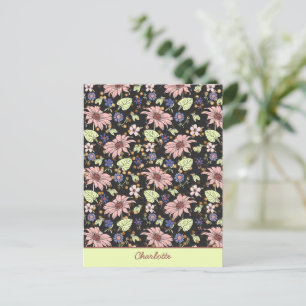 Carte Postale Nom personnalisé fleuri coloré sans couture motif