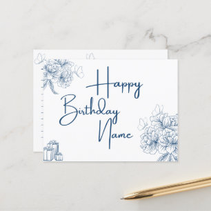 Carte Postale Nom personnalisé Message d'anniversaire - Floral &