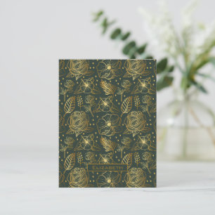 Carte Postale Nom personnalisé motif floral doré
