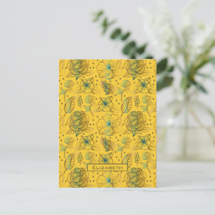 Carte Postale Nom personnalisé motif floral jaune transparent
