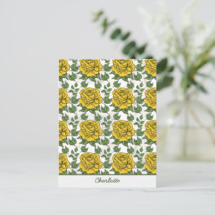 Carte Postale Nom personnalisé motif floral jaune transparent