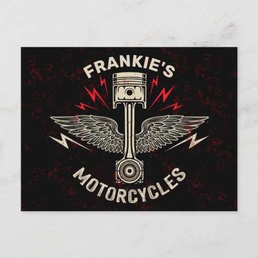 Carte Postale Nom personnalisé Motorcycle Piston Wings Biker Gar (Devant)