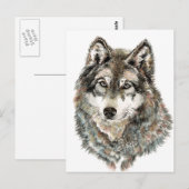 Carte Postale Nom personnalisé ou loup en texte d'aquarelle Anim (Devant / Derrière)