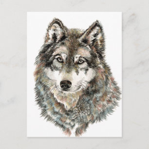 Carte Postale Nom personnalisé ou texte Loup aquarelle animal