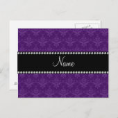 Carte Postale Nom personnalisé Purple damask (Devant / Derrière)