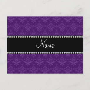 Carte Postale Nom personnalisé Purple damask