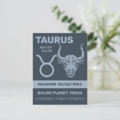 Carte Postale Nom personnalisé / Texte Zodiac Sign Taurus (Debout devant)