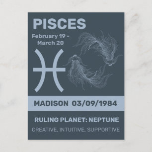 Carte Postale Nom personnalisé / Texte Zodiac Signes Poissons