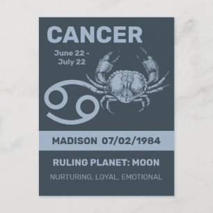 Carte Postale Nom personnalisé / Texte Zodiaque Signal Cancer