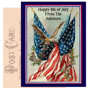 Carte Postale Nom personnalisé Vintage 4 juillet drapeau patriot