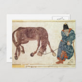 Carte Postale nomade mongol emmenant son cheval à l'eau (Devant / Derrière)