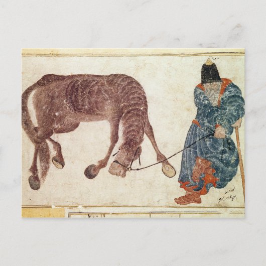 Carte Postale nomade mongol emmenant son cheval à l'eau (Devant)