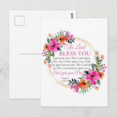 Carte Postale Nombres 6:24-26 Couronne florale rose chrétienne (Devant / Derrière)