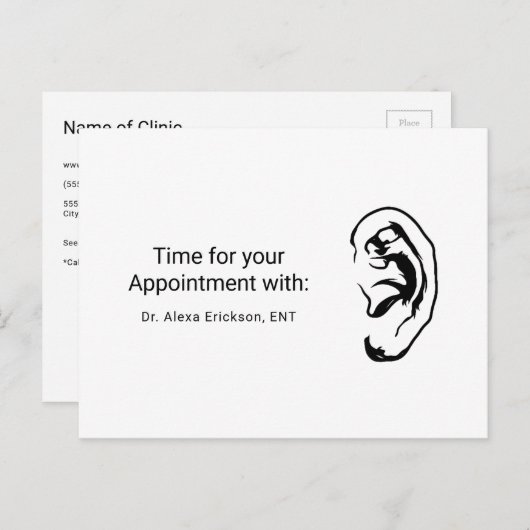 Carte Postale Nomination d'un Otolaryngologue de l'Oreille simpl (Devant / Derrière)