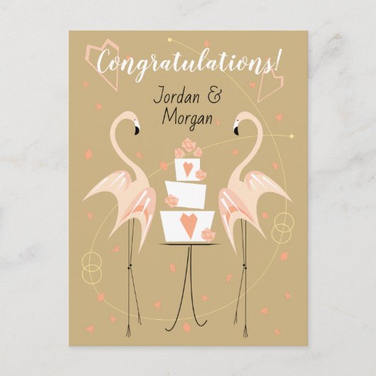 Carte Postale Noms de félicitations de mariage flamant rose pêch (Devant)