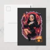 Carte Postale Nonne hantée - Halloween Éffrayant (Devant / Derrière)