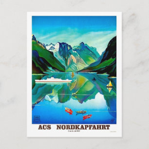 Carte Postale Nordkapp, Norvège, voilier, paysage montagneux
