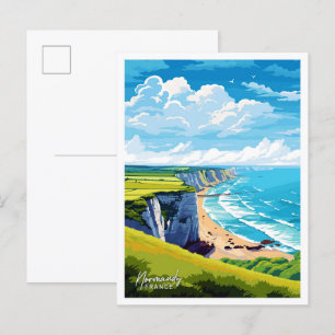 Carte Postale Normandie France Art Travel Illustration Vintage