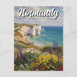 Carte Postale Normandie France Étretat Cliffs Fleurs sauvages