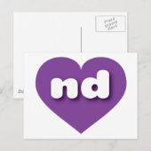 Carte Postale North Dakota coeur pourpre - J'aime et (Devant / Derrière)