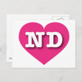 Carte Postale North Dakota Hot Pink Heart - J'aime ND (Devant / Derrière)