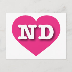 Carte Postale North Dakota Hot Pink Heart - J'aime ND