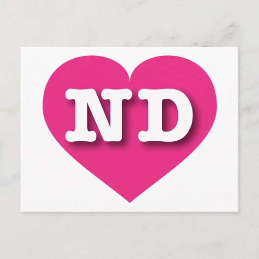 Carte Postale North Dakota Hot Pink Heart - J'aime ND (Devant)