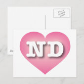 Carte Postale North Dakota Pink Fade Heart - J'aime ND (Devant / Derrière)