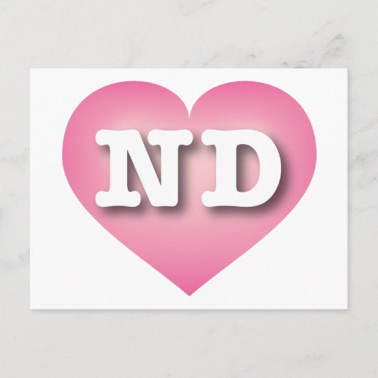 Carte Postale North Dakota Pink Fade Heart - J'aime ND (Devant)