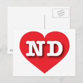 Carte Postale North Dakota Red Heart - J'aime ND (Devant / Derrière)
