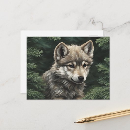 Carte postale North Woods Wolf Cub (Devant/Arrière en situation)