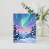 Carte Postale Northern Lights | Mountains Winter Watercolor (Debout devant)