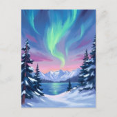 Carte Postale Northern Lights | Mountains Winter Watercolor (Devant)
