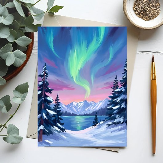 Carte Postale Northern Lights | Mountains Winter Watercolor