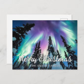 Carte Postale Northern Lights Winter Forest Joyeux Noël (Devant / Derrière)