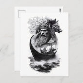 Carte Postale northern mythology Odin Fenriswolf and viking ship (Devant / Derrière)