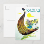 Carte Postale Norvège, bateau viking dans les fjords, voyage vin (Devant / Derrière)