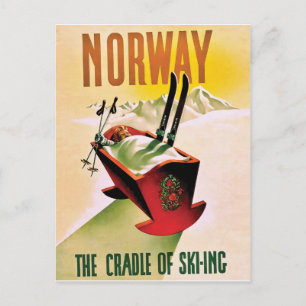 Carte Postale Norvège, berceau du ski, voyage vintage