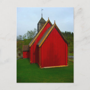 Carte Postale Norvège, église de village peinte en rouge