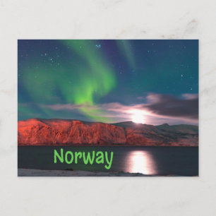 Carte Postale Norvège Lumières nordiques scandinaves Clips rouge