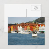 Carte Postale Norvège, Maisons peintes au bord de l'eau (Devant / Derrière)