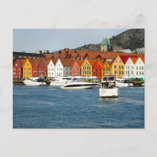 Carte Postale Norvège, Maisons peintes au bord de l'eau (Devant)
