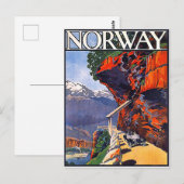 Carte Postale Norvège, vieille timer voiture sur la route de mon (Devant / Derrière)