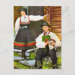 Carte Postale Norvège vintage, costume traditionnel norvégien