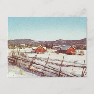 Carte Postale Norvège vintage, Fermes rouges dans les montagnes