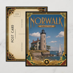 Carte Postale Norwalk Connecticut Art Déco vintage de l'âge d'or